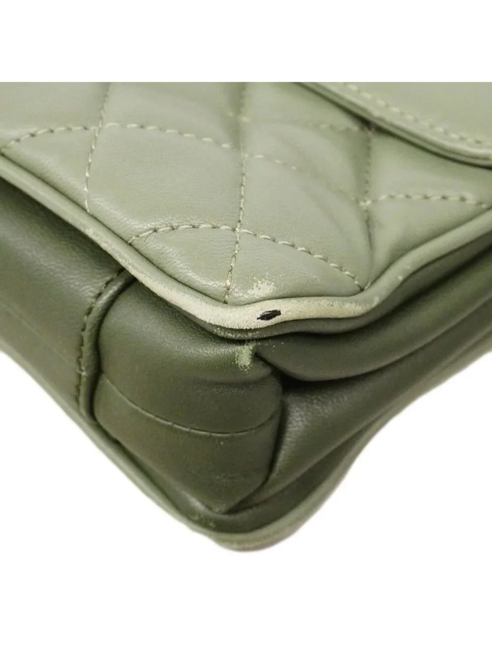 Chanel Shoulder Bag Quilted Lambskin Green Gold